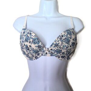 Lucky Brand Bra Blue English Rose UW Stretch Contour Foam Demi Cup EUC Sz 36 B